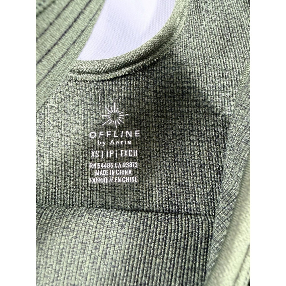 Aerie OFFLINE Ribbed Stretch Tank Top Green XS Athletic Fit Scoop Neck - Picture 2 of 5